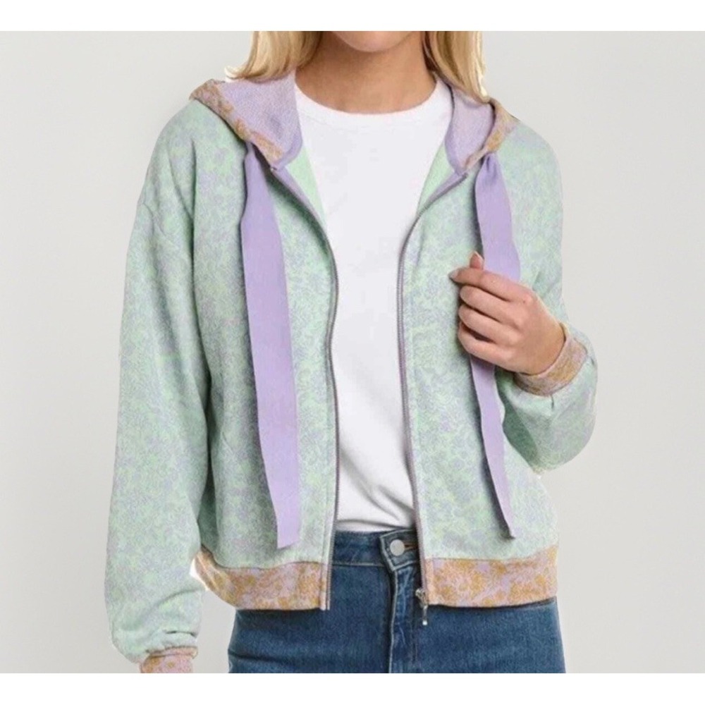 Roller Rabbit Ismay Blair Floral Zip Hoodie XL Mint Green Purple New Tags $148